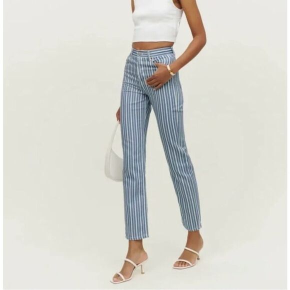Reformation Cynthia Striped High Rise Straight Jeans - Picture 1 of 7